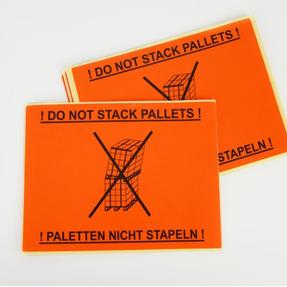 Haftetiketten, Symbol Paletten, Hinweis "Paletten nicht stapeln!", orange
