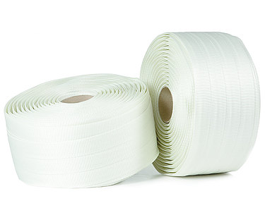 Textiles Polyesterband zur schonenden Umreifung empfindlicher Oberflächen Textiles Polyesterband zur schonenden Umreifung empfindlicher Oberflächen